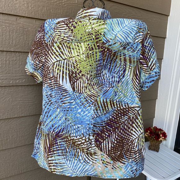 Liz Claiborne Shirt 1X Green Brown Tropical Palm Tree Leaf Hawaii Button - Picture 10 of 12